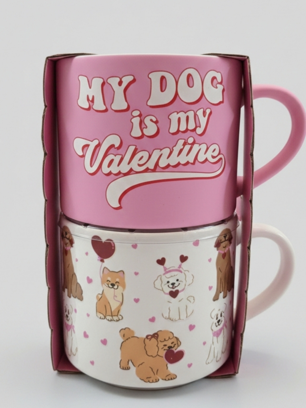 Valentine Dog Mug Set - Pink and White